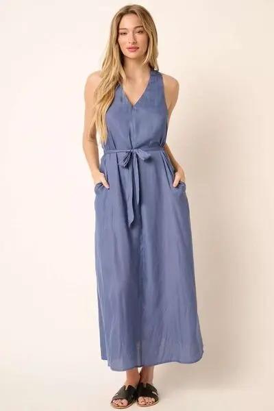Mittoshop Cross Back Belted V Neck Tank Maxi Dress Chic - Love Salve
